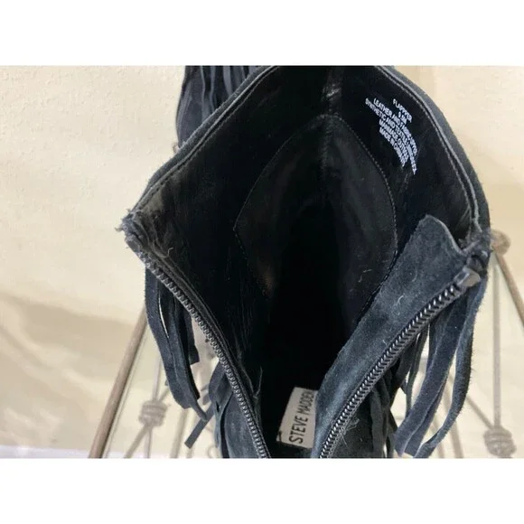 Steve Madden Black Suede Fringe Stiletto Booties - Picture 12 of 12